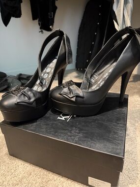 Killstar Evilyn Platform Peep-Toe Heels with Bow Detail